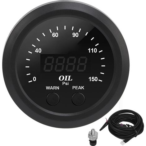 Öldruckanzeige für Fahrzeugtuning, ultradünn, 52 mm (2-1/16 Zoll), 150 PSI, rote LED, weißer Hintergrund, Druckanzeige mit Sensor