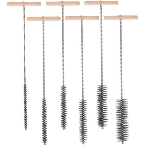 Set mit 6 runden Bohrerbürsten (8 mm/12 mm/16 mm/20 mm/25 mm/30 mm) zur Reinigung von Bohrern, Edelstahl-Reinigungsbürste mit Holzgriff (1/5)
