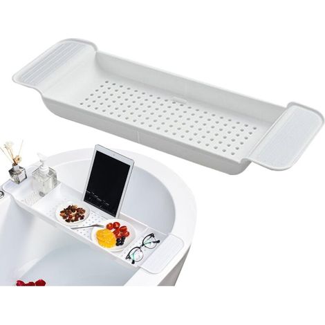 ZVD Plateau Baignoire en Plastique, Extensible Table pour Baignoire, Antidérapant, s'adapte à la Plupart des Tailles de Bain, 56 x 18 x 5,2 cm (1/5)