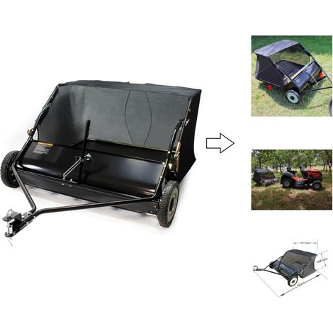 Balayeuse de jardin 95 cm pour tondeuse autoportée – Bac de 320 l – Système d'accroche rapide – Roues en caoutchouc