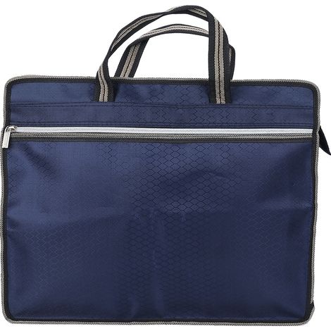 Sacoche de documents étanche en toile Oxford bleue, organiseur zipé pour réunions professionnelles, transport portable. (1/5)