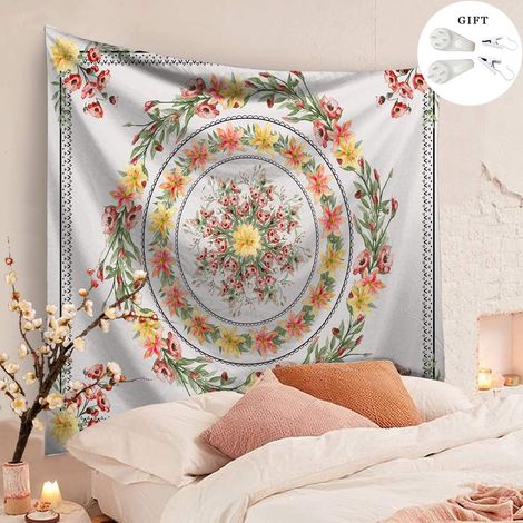 Tapisserie murale bohémienne Mandala à suspendre au mur indien bohème plage/décoration douce et soyeuse pour chambre à coucher, salon (beige, 200 x 150 cm) (1/5)