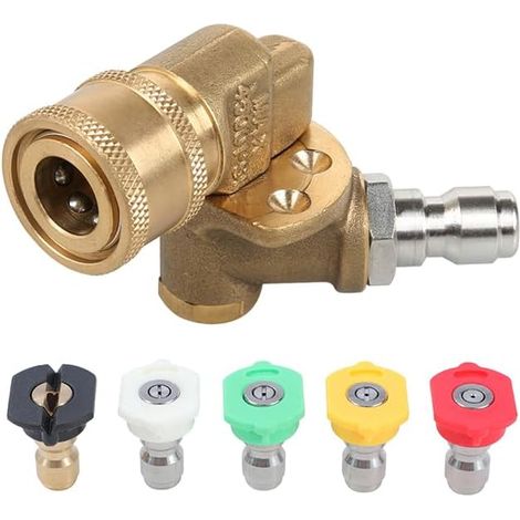 Raccordo girevole per idropulitrice con 5 ugelli di spruzzo, rotazione di 90 gradi, 4500 PSI, sgancio rapido da 1/4", accessorio per la pulizia delle grondaie