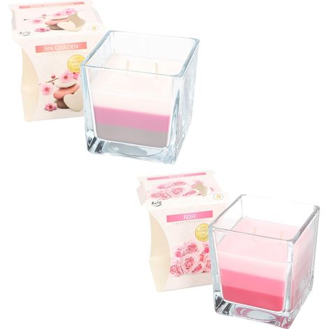 KOTARBAU Lot de 2 bougies parfumées à 2 mèches dans un verre - Trois couleurs - Idée cadeau - Aromathérapie - Durée de combustion jusqu'à 32 heures (spa jardin + rose) (1/5)
