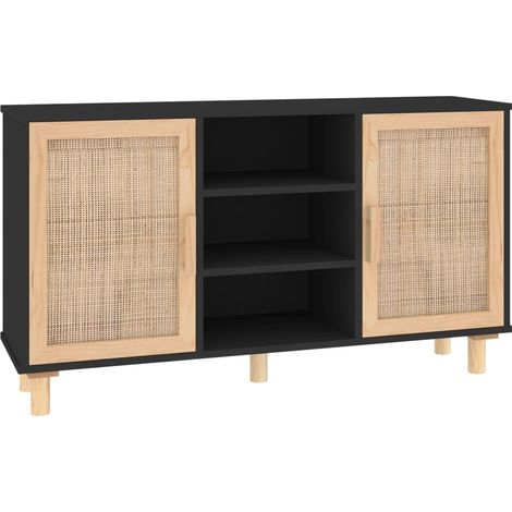 Sideboard  Black  Engineered wood, Solid pine wood, Natural rattan vidaXL (1/5)