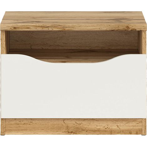 Table de chevet table de nuit avec tiroir,coloris Chêne wotan/Blanc brillant - Longueur 50 x Profondeur 39,5 x Hauteur 38,5cm (1/4)