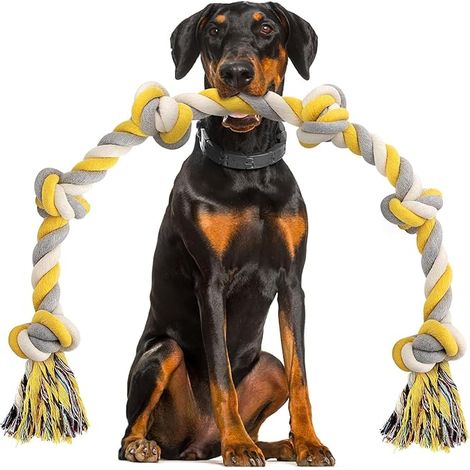 XXL 6 Knots Dog Rope Toy for Large Dogs and Aggressive Chewers 100 cm Heavy Duty Almost Durable Cotton Pull Toy for Dog Puppy (1/5)