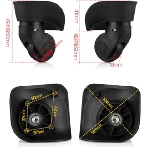 Roues de rechange pour valise, 1 paire de roues pivotantes silencieuses en PVC noir pour valise à roulettes (W041-2L), noir/blanc (1/5)