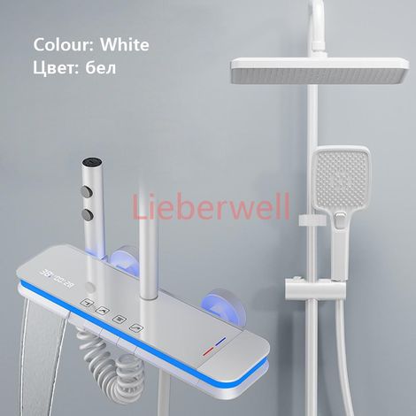 Système de douche cascade gris mat, panneau en verre, mélangeur de pluie, ensemble de douche, affichage numérique Intelligent, robinet de douche pour salle de bains Température de l'eau froide chaude (1/4)