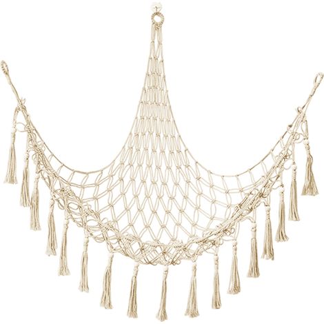 Hamac à peluches bohème, rangement suspendu pour peluches, en coton macramé avec pompons, idéal pour une chambre d'enfant. (1/5)