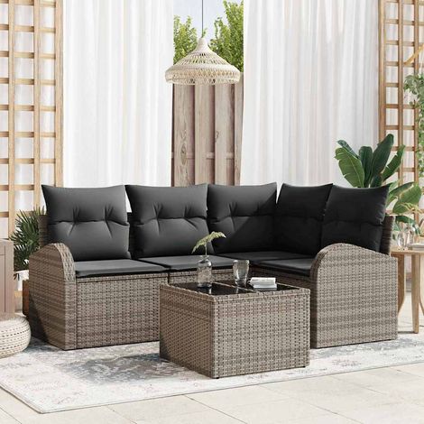 Gartensofa-set Grau Poly-Rattan