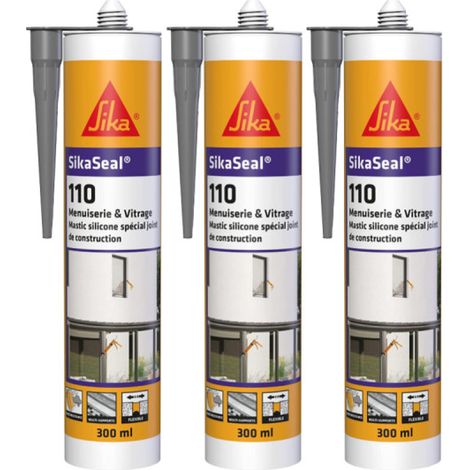 Set di 3 SIKA SikaSeal 110 Sigillanti siliconici per carpenteria e vetrate - Grigio - 300ml