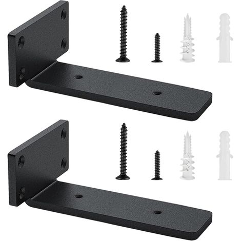 Lot de 2 - Support étagère flottante - Équerre murale industrielle - Fixation invisible pour bois - Salon cuisine garage - Noir - 20x20cm