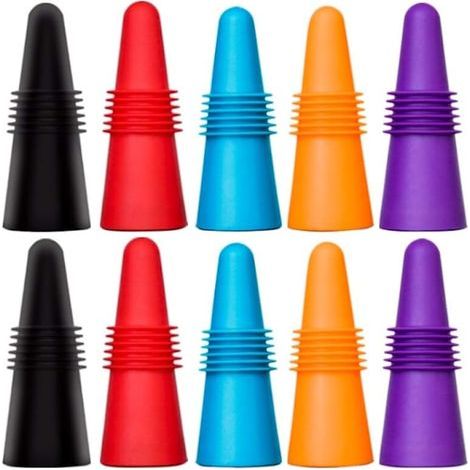 Set of 10 wine stoppers, reusable silicone stoppers for beverage bottles - AquaForge (1/4)
