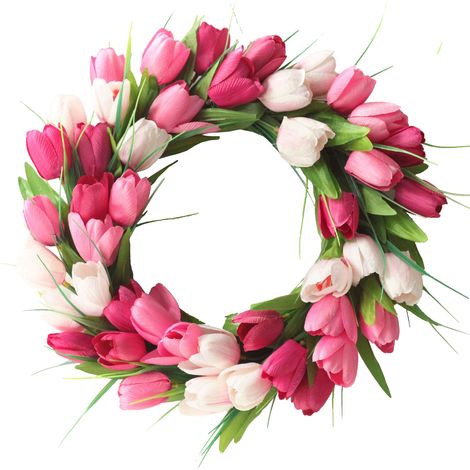 Guirnalda decorativa de flores artificiales para la puerta principal – Aro de ratán de 40 cm – Flores de tela rosa para primavera/verano – Decoración para interiores y exteriores (1/5)