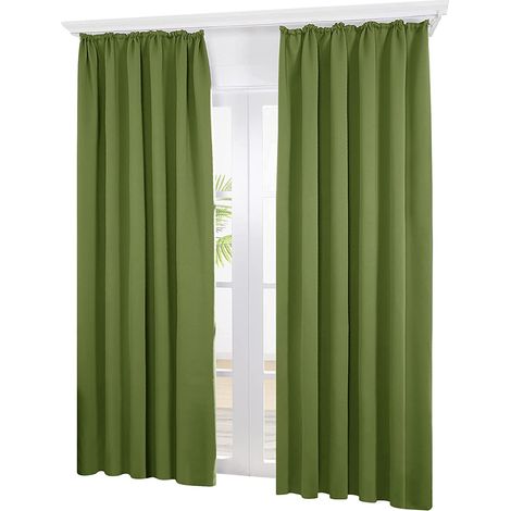Rideaux de salon opaques à volants verts — 138 x 140 cm, Vert pomme (Lot de 2) (1/5)