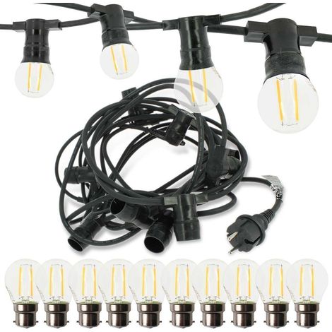 Arum Lighting – Guirlande lumineuse d'extérieur 10 mètres – 10 ampoules LED B22 2,9W blanc chaud – Interconnectable jusqu'à 80 mètres – IP44