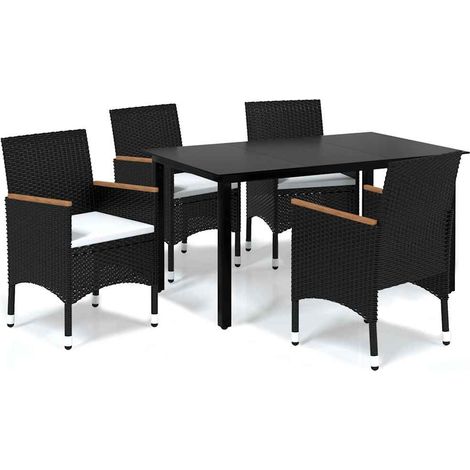 Maison Exclusive - 5-tlg. Garten-Essgruppe mit Kissen Poly Rattan (1/5)