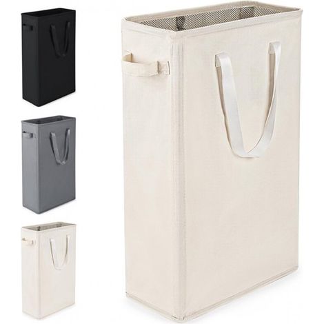 Panier à linge étroit en tissu Oxford - Design moderne et pliable - 45 L - Beige (1/5)