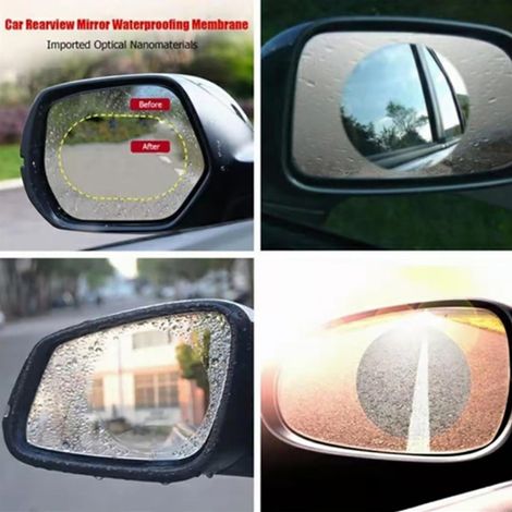 2-teilige Regenschutzfolie für Auto-Rückspiegel, Windschutzscheibenbeschlagschutz, wasserdichte, transparente Rückspiegelfolie (1/5)