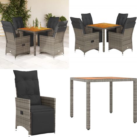 Ensemble de bistro de jardin 5 pcs coussins gris poly rotin - Salon De Jardin - Set De Salon De Jardin - Fauteuil Inclinable - Mobilier De Jardin - Résine Tressée - Home & Living (1/5)