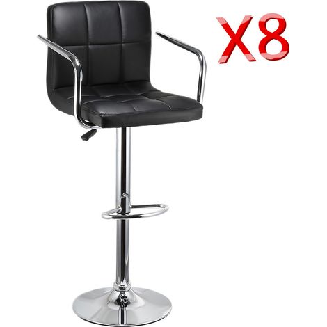 Aqrau Lot de 8 Tabourets de Bar Bistrot Cuisine en Similicuir Siege: 43.5 x 38 x 8 cm Rotatif a 360° Hauteur Reglable 93 -114 cm