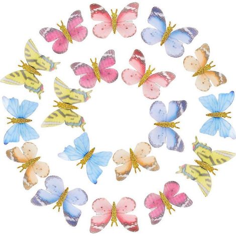 18 pinces à cheveux papillon en tissu, 6 styles différents, avec pince en alliage, couleurs assorties, dimensions 35-40 x 45-50 x 8 mm, 3 pièces par style (1/5)