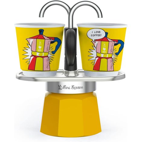 Set cafetiere italienne + 2 tasses - BIALETTI - Mini-express LICHTENSTEIN - 100 ml - Inox / Jaune (1/5)