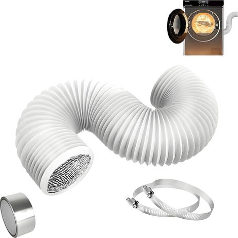 Tuyau d'évacuation d'air 100 mm, longueur 2,5 m, blanc, tuyau flexible en PVC avec 2 colliers de serrage en acier inoxydable et ruban adhésif de 2 m pour climatisation, hotte (1/5)