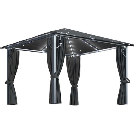 Tonnelle Barnum de Jardin, Pavillon, Pergola, Tente de jardin, avec rideau et lumières LED 3x3 m Anthracite Aluminium OIB5863E (1/5)