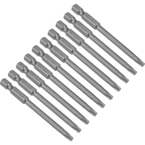 10pc Embout de Tournevis 75mm long Hex 1/4" T20 Torx Magnétique S2 alliage acier (1/4)
