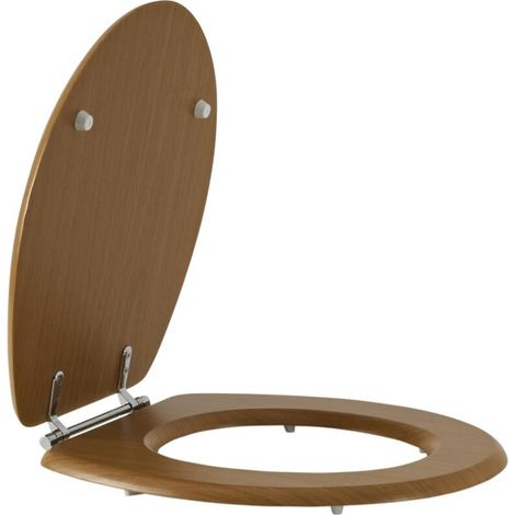 Milano Richmond Warm Oak Effect Toilet Seat with Chrome Hinges - 370mm x 440mm (1/5)