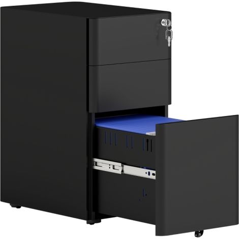 Black 3-Drawer Steel Filing Cabinet with Lock for Secure Document Storage