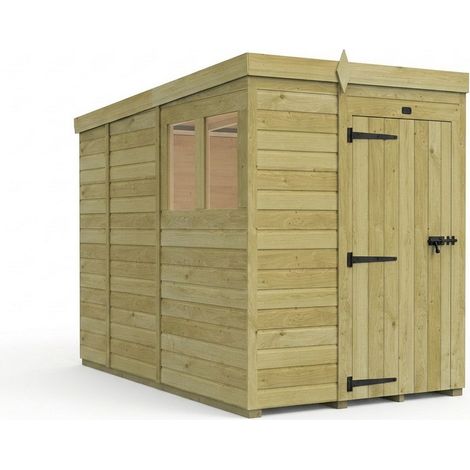 5ft x 9ft Pent Garden Shed Single Door With Windows - Pressure Treated Timber - L152 x W274 x H210 cm - Natural