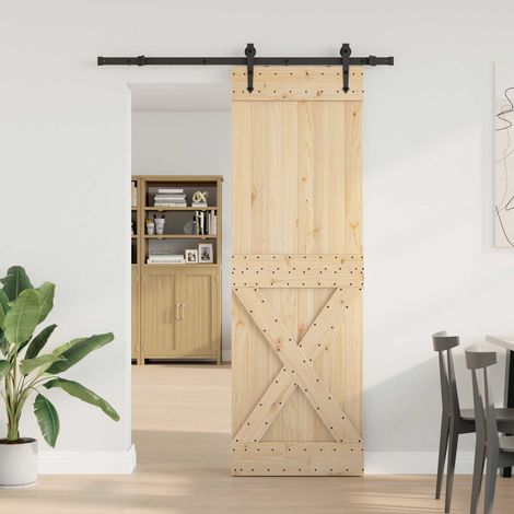 Puerta Corredera Natural y negro 70 x 210 cm (152,5 cm)