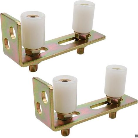 Rouleau de guidage de portail coulissant avec support de poteau en L, support d'assemblage de portail à double rouleau en nylon (1/5)