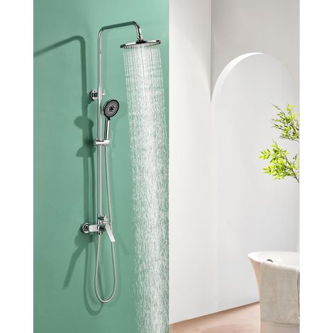 Regendusche mit verchromter Armatur, komplette Duscharmatur mit 23 cm Regenduschkopf, 3 Strahlarten, Duscharmatur, Duschzubehör, in