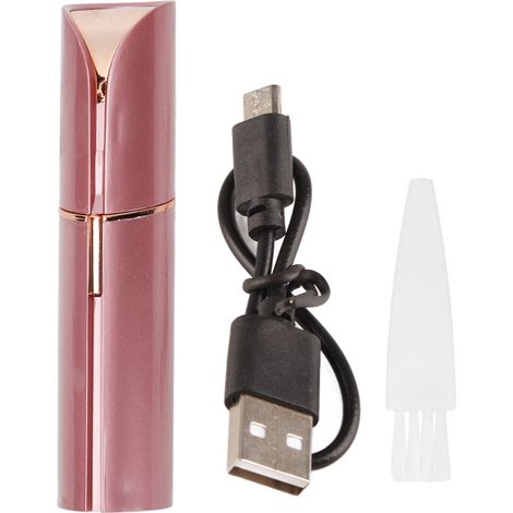 Rasoir Visage Mini USB en Forme de Rouge à Lèvres - Épilateur pour Sourcils et Duvet - Rose Doré pour Femmes (1/5)
