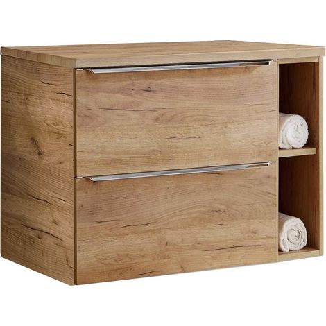 Waschtischunterschrank 81cm mit 2 Auszügen und Regal TOSKANA-56 in Wotaneiche, B/H/T ca. 81/59,5/46 cm (1/5)