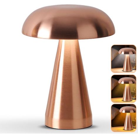 Lampe de table LED sans fil, lampe de chevet tactile à intensité variable, lampe de bureau rechargeable, 3 températures de couleur réglables, or rose (1/5)