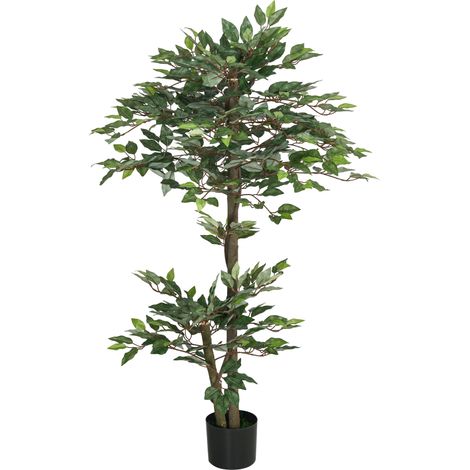 Ficus artificiel 1.5 m avec pot, tronc, branches, liane lichen, feuilles réalistes