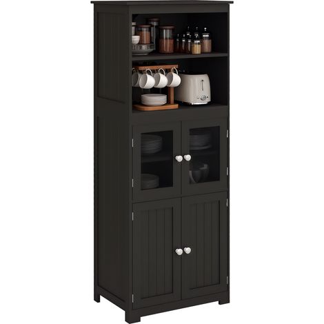 Schwarzes Küchen-Sideboard, Geschirraufbewahrungseinheit mit Regalböden, Maße 60x30x162 cm.