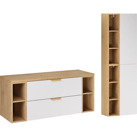 Doppelwaschtisch und Hängesäule 120.6cm Oria mit 4 Schubladen, Weiß (1/5)