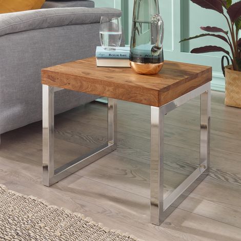 Table d'appoint carrée 45x40 cm en sheesham et métal - ALISTER (1/5)
