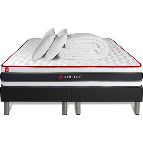 Komplettpaket Bett - Matratze 180x200 cm + 2 Boxspringbetten (Monoblock) + 2 Kopfkissen + Bettdecke - Energy