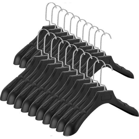 Cintre NOIR UNIVERSEL - Lot de 10 cintres larges en plastique avec surface antidérapante (1/3)