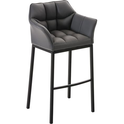 Sgabello da Bar Damaso in Similpelle con Base a Quattro Gambe grigio nero (1/5)