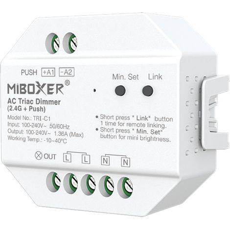 Regulador LED TRIAC RF Compatible con Pulsador MiBoxer TRI-C1 Blanco