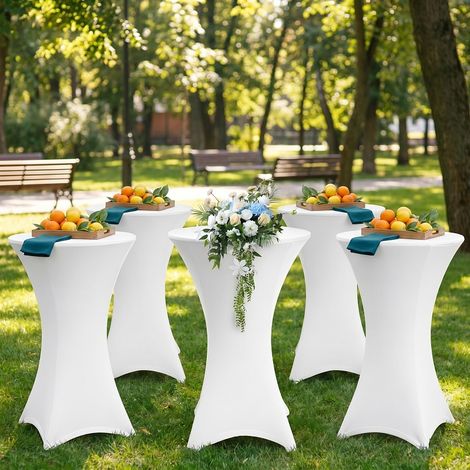 Jiubiaz Lote de 5 fundas protectoras Ø60 cm – Para mesas altas redondas y mesas altas de bar Blanco