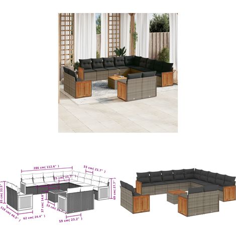 14-tlg. Garten-Sofagarnitur mit Kissen Grau Poly Rattan - Gartenmöbel - Gartensorte - Lounge Set - Rattan Möbel - Outdoor Furniture - Home & Living (1/3)